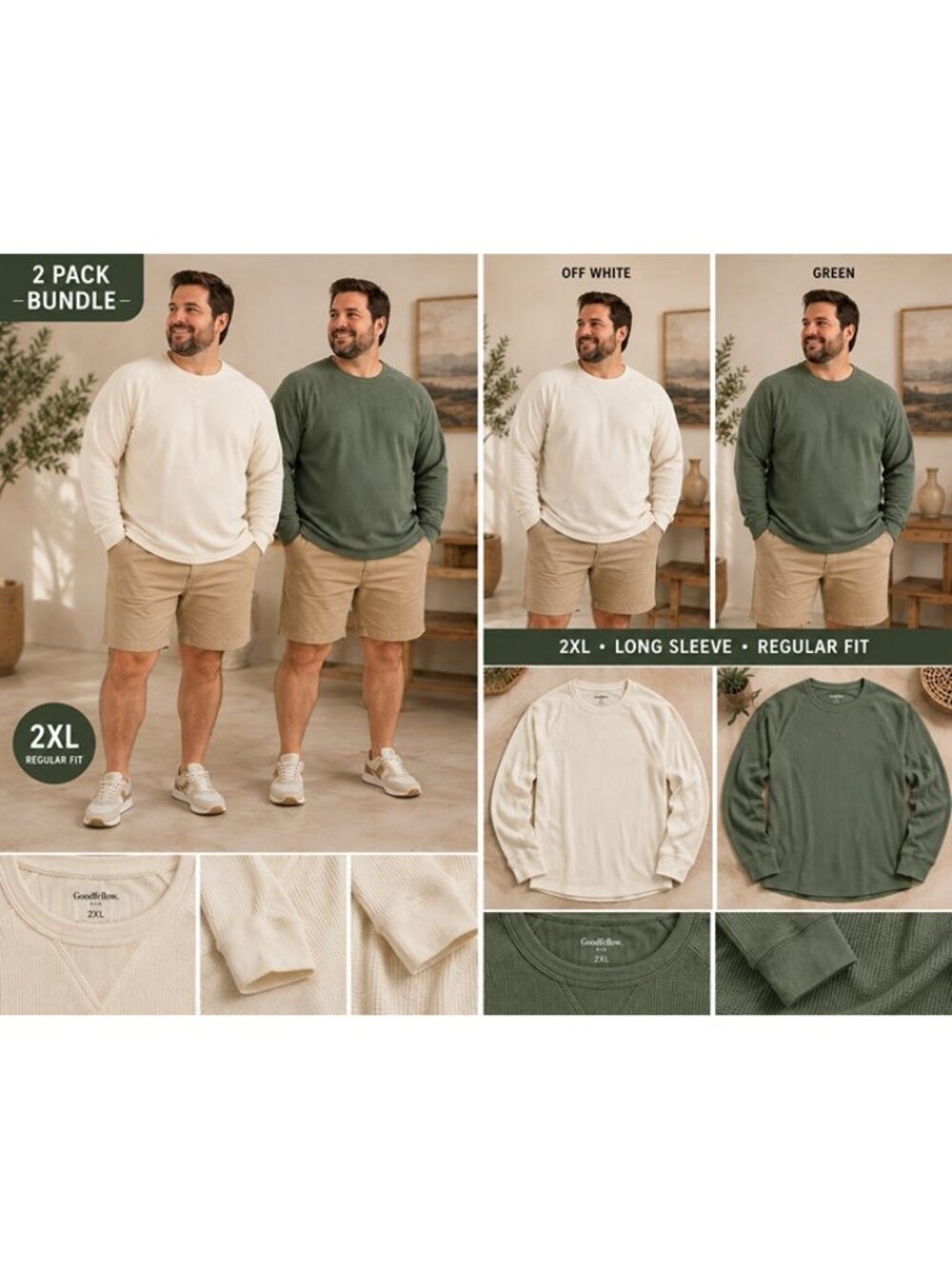 Goodfellow & Co Men’s Vintage Textured Crewneck Long Sleeve Shirts 2XLT 2-Pack